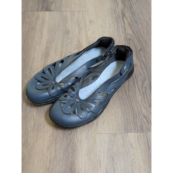 JBU sandals Mary Jane floral Vegan ankle straps blue shoes women size 7.5 M READ - Picture 8 of 14